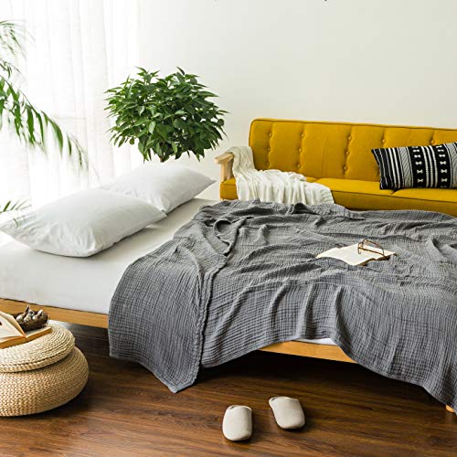 EMME Cotton Blanket Queen Size for Bed Soft Large Muslin Bed Blankets 90"*90" Lightweight Breathable Grey Blanket All Season Gauze Blanket, Grey - Image 5