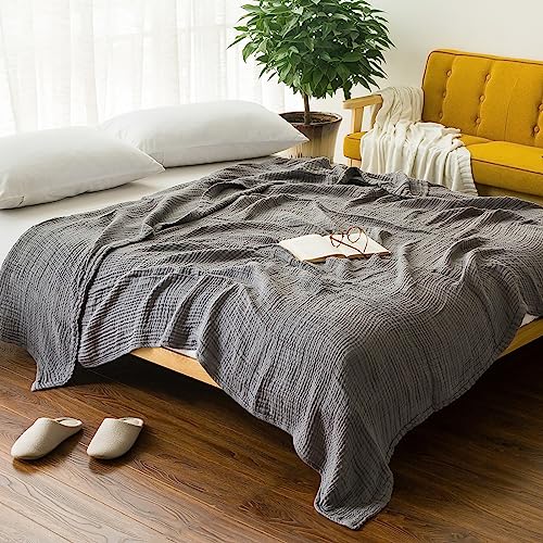 EMME Cotton Blanket Queen Size for Bed Soft Large Muslin Bed Blankets 90"*90" Lightweight Breathable Grey Blanket All Season Gauze Blanket, Grey - Image 1