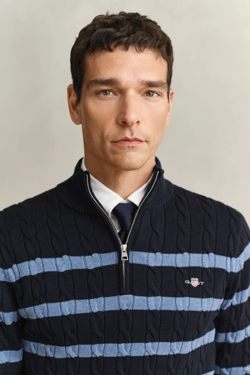 GANT  Striped Cotton Cable Half Zip Sweater for Men | Best Price UAE