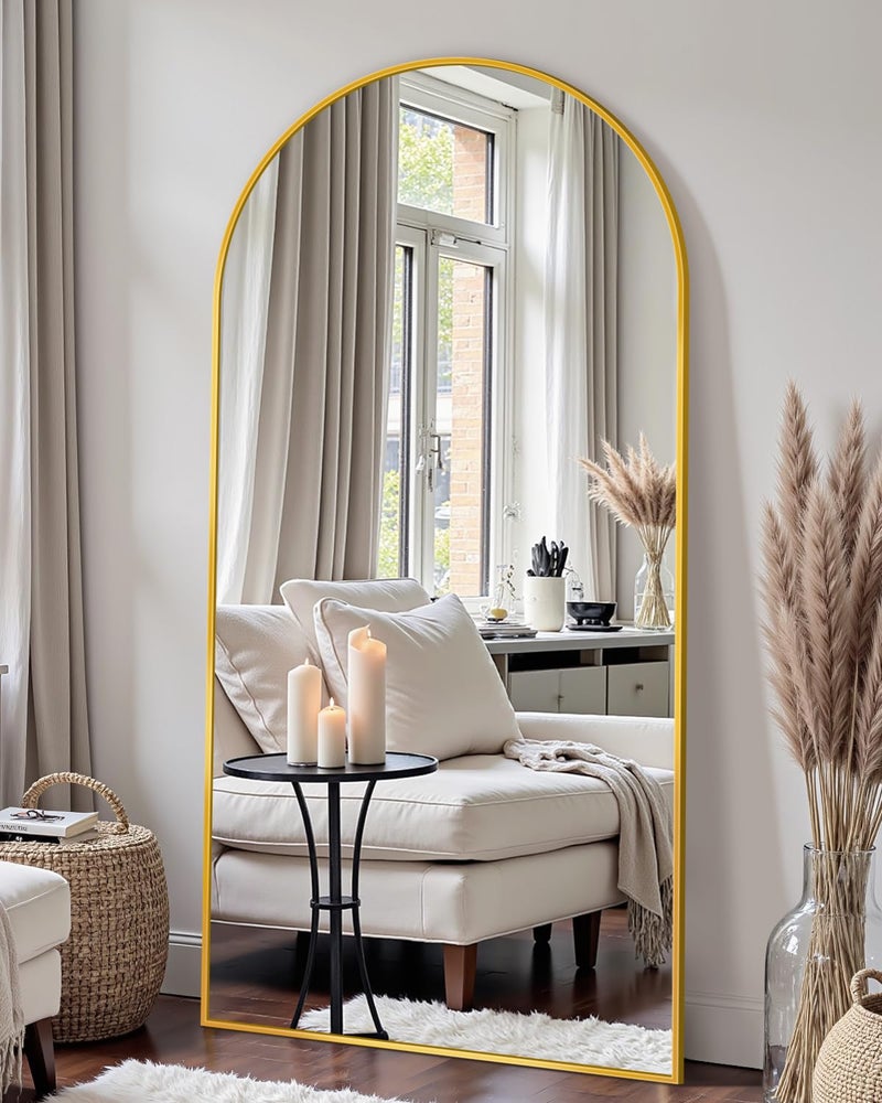 Homsion 69"x28" Full Length Mirror, Arched Full Body Mirror, Standing Hanging or Leaning Floor Mirror for Bedroom and Living Room, Gold - Image 3