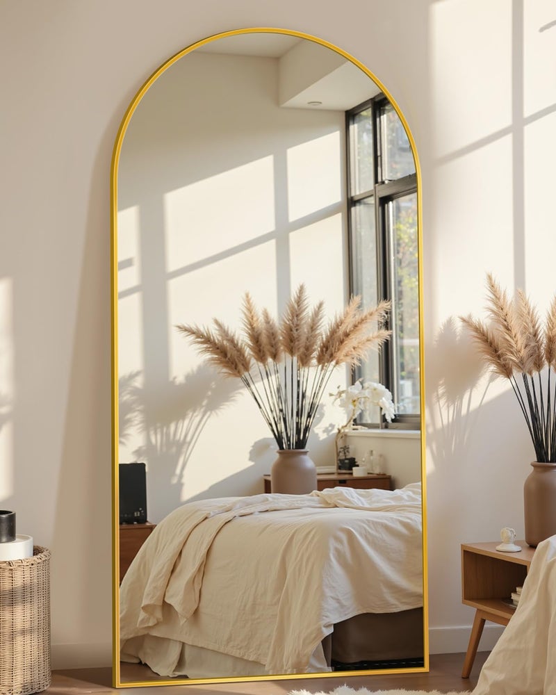 Homsion 69"x28" Full Length Mirror, Arched Full Body Mirror, Standing Hanging or Leaning Floor Mirror for Bedroom and Living Room, Gold - Image 1