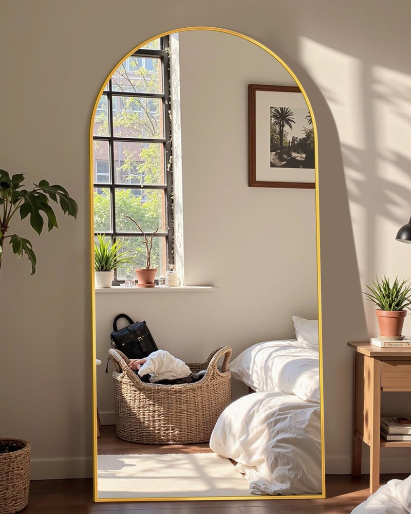 Homsion 69"x28" Full Length Mirror, Arched Full Body Mirror, Standing Hanging or Leaning Floor Mirror for Bedroom and Living Room, Gold - Image 2
