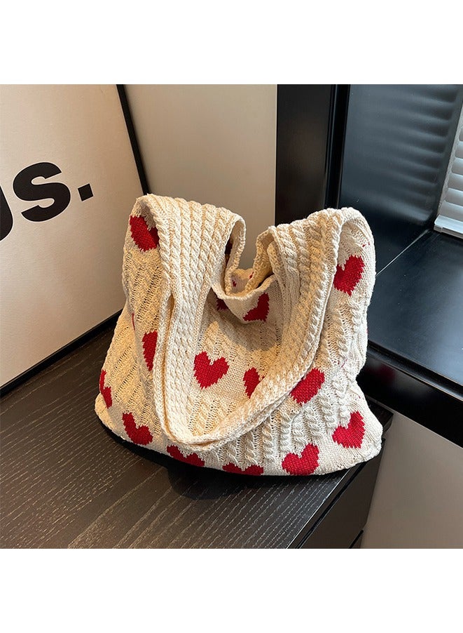 Simple Literary Retro Style Casual Vacation Beach Bag, Lightweight,Portable,Foldable Hollow Out Crochet Bag Beige,Y2K Shoulder Bag For Women  - Image 3