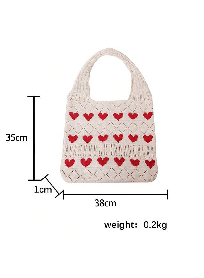 Simple Literary Retro Style Casual Vacation Beach Bag, Lightweight,Portable,Foldable Hollow Out Crochet Bag Beige,Y2K Shoulder Bag For Women  - Image 2