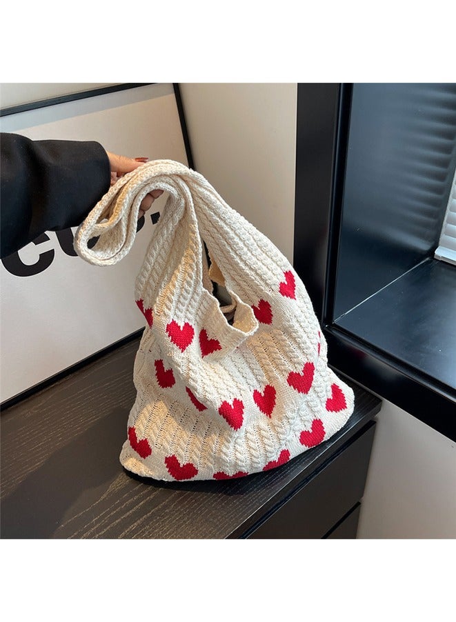 Simple Literary Retro Style Casual Vacation Beach Bag, Lightweight,Portable,Foldable Hollow Out Crochet Bag Beige,Y2K Shoulder Bag For Women  - Image 4