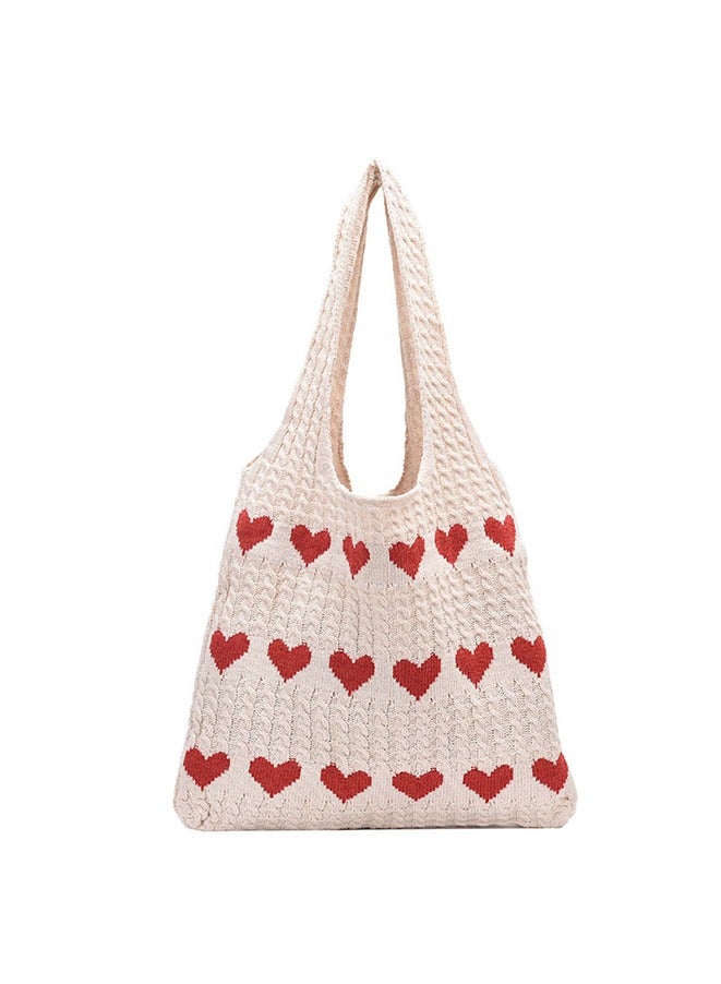 Simple Literary Retro Style Casual Vacation Beach Bag, Lightweight,Portable,Foldable Hollow Out Crochet Bag Beige,Y2K Shoulder Bag For Women  - Image 1