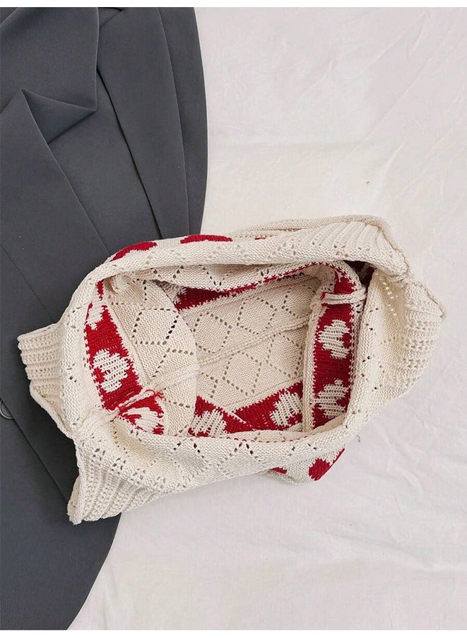Simple Literary Retro Style Casual Vacation Beach Bag, Lightweight,Portable,Foldable Hollow Out Crochet Bag Beige,Y2K Shoulder Bag For Women  - Image 5