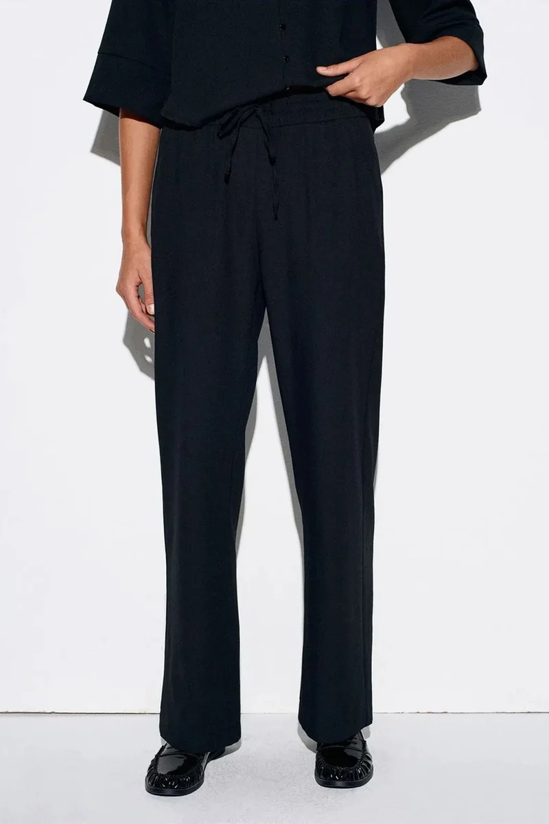 Dilvin Black DILVIN Women's Wide-Leg Crepe Trousers for Women | Best Price UAE