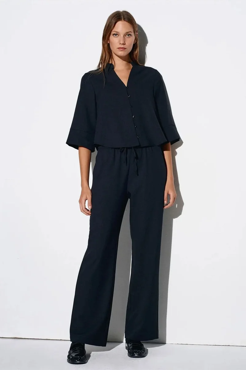 Dilvin Black DILVIN Women's Wide-Leg Crepe Trousers for Women | Best Price UAE