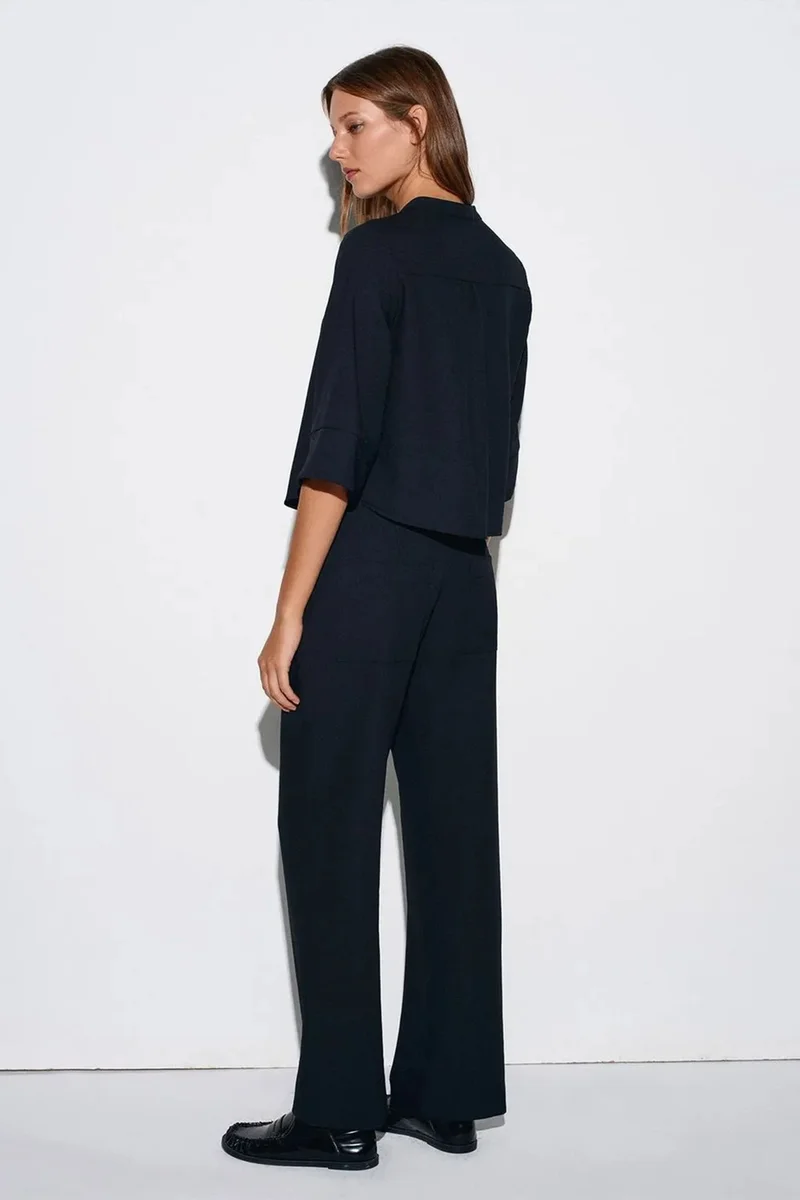 Dilvin Black DILVIN Women's Wide-Leg Crepe Trousers for Women | Best Price UAE