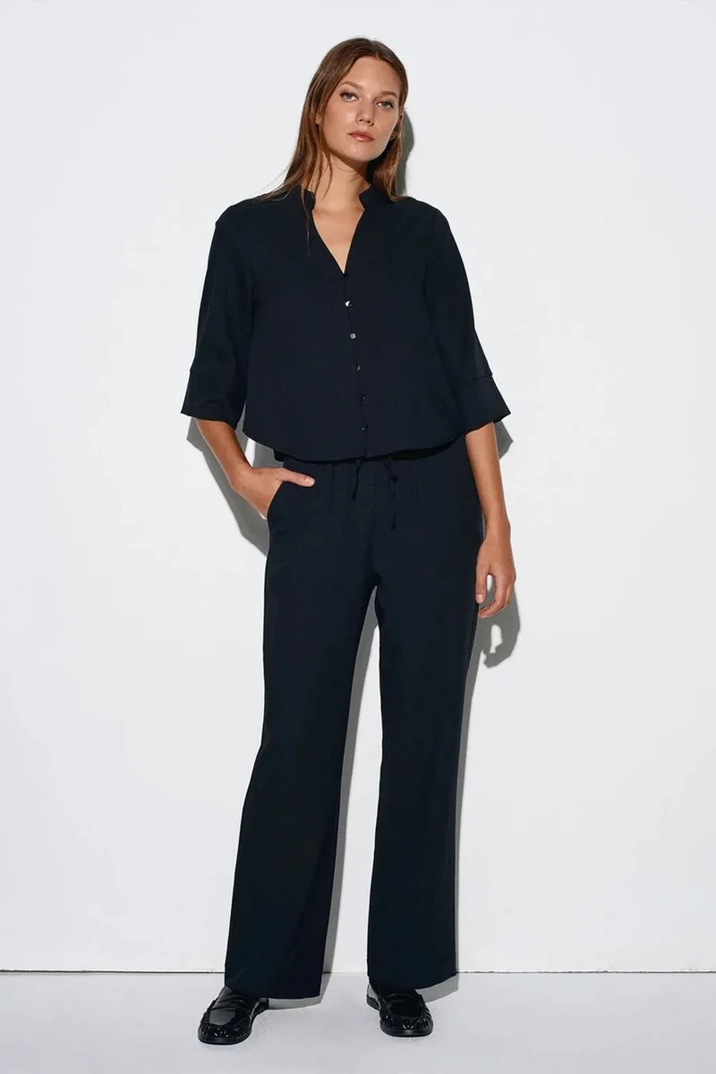 DILVIN Women's Wide-Leg Crepe Trousers