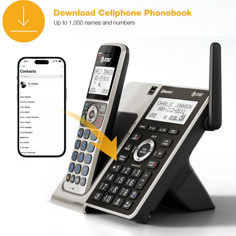 AT&T هاتف AT&T لاسلكي 5 سماعات مع بلوتوث، هواتف أرضية للمنزل، نظام الرد، مانع المكالمات الذكي، مدى ممتد DECT 6.0، شاشة مضاءة 2 بوصة، لوحة مفاتيح مضاءة بأزرار كبيرة، BL3107-5 - Image 5