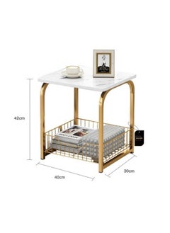AGD Modern End Table With Storage Basket Sofa Side Table With Marble Design For Living Room  - Image 4