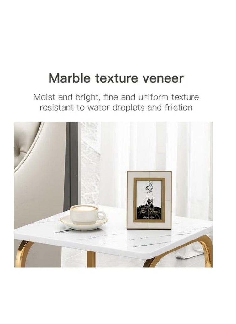 AGD Modern End Table With Storage Basket Sofa Side Table With Marble Design For Living Room  - Image 5
