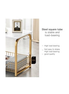 AGD Modern End Table With Storage Basket Sofa Side Table With Marble Design For Living Room  - Image 2