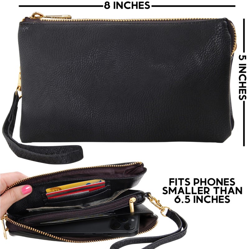 Humble Chic NY Black Wristlet Purses for Women - Small Black Crossbody Purse, Vegan Leather Wristlet Wallets for Women, Small Phone Wallets, Dressy Evening Handbags, Vegan Leather Crossbody Bag - Image 3