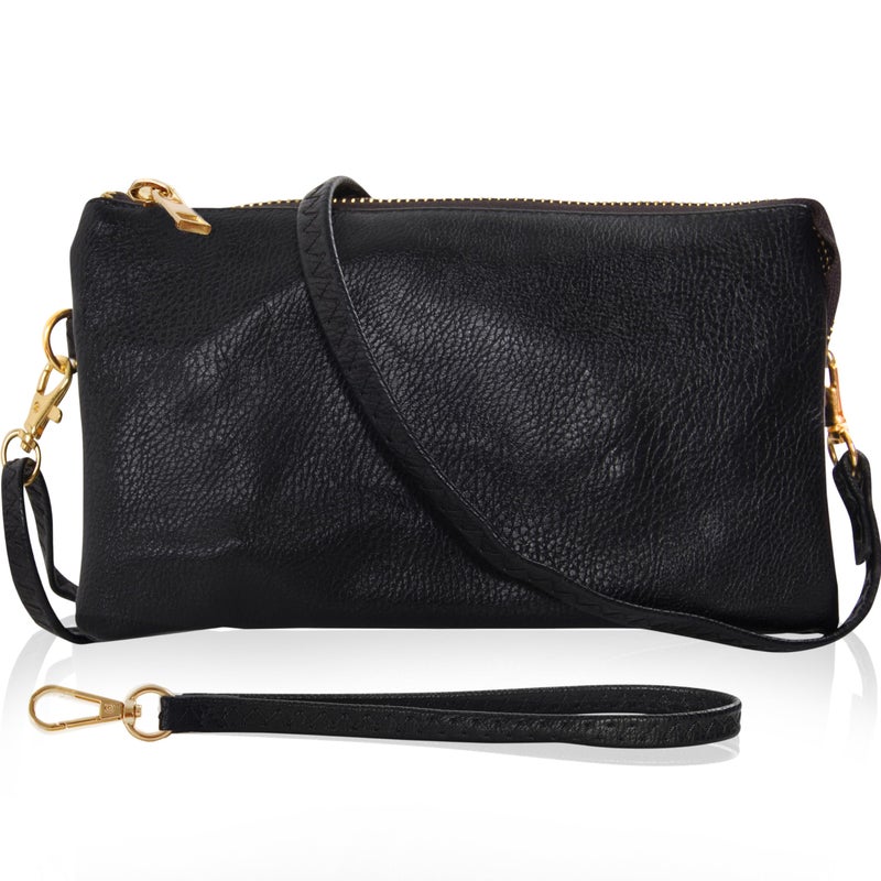 Humble Chic NY Black Wristlet Purses for Women - Small Black Crossbody Purse, Vegan Leather Wristlet Wallets for Women, Small Phone Wallets, Dressy Evening Handbags, Vegan Leather Crossbody Bag - Image 1