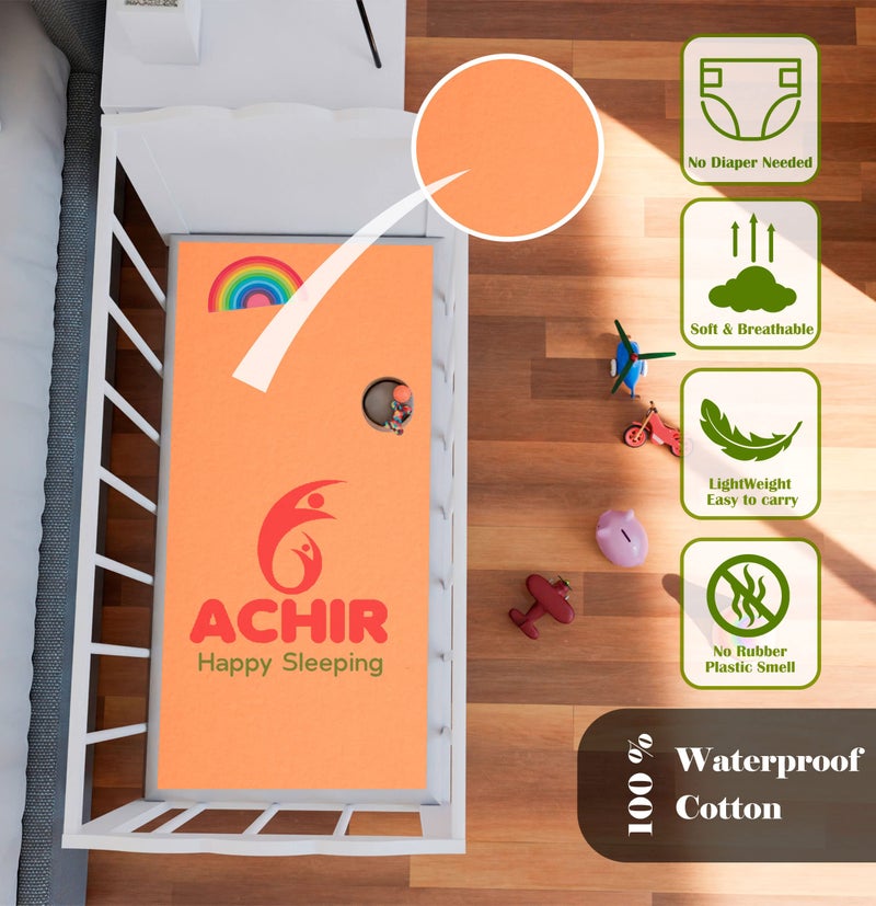 ACHIR Waterproof Cotton Dry Sheet/Bed Protector/Absorbent Mat Medium, 70 cm x 100 cm, Orange - Image 4