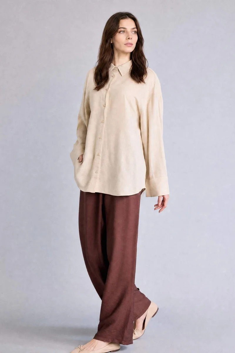 DeFacto Regular Fit Long Straight Leg Brown Trousers