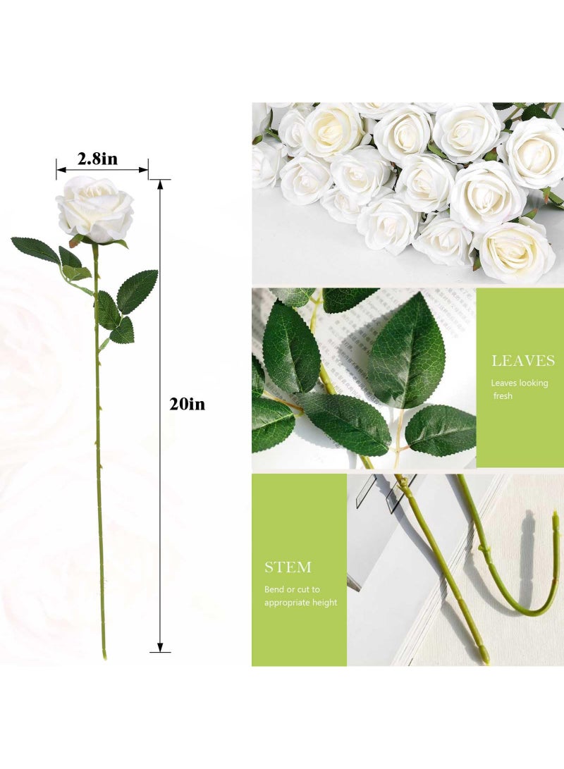 Arabest 60 قطعة من الورود الصناعية من المخمل والحرير الأبيض للزينة في حفلات الزفاف وباقات العرائس ويوم الأم ويوم الحب وزينة المنزل (60، أبيض) - Image 2