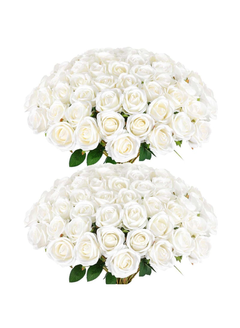Arabest 60 قطعة من الورود الصناعية من المخمل والحرير الأبيض للزينة في حفلات الزفاف وباقات العرائس ويوم الأم ويوم الحب وزينة المنزل (60، أبيض) - Image 1