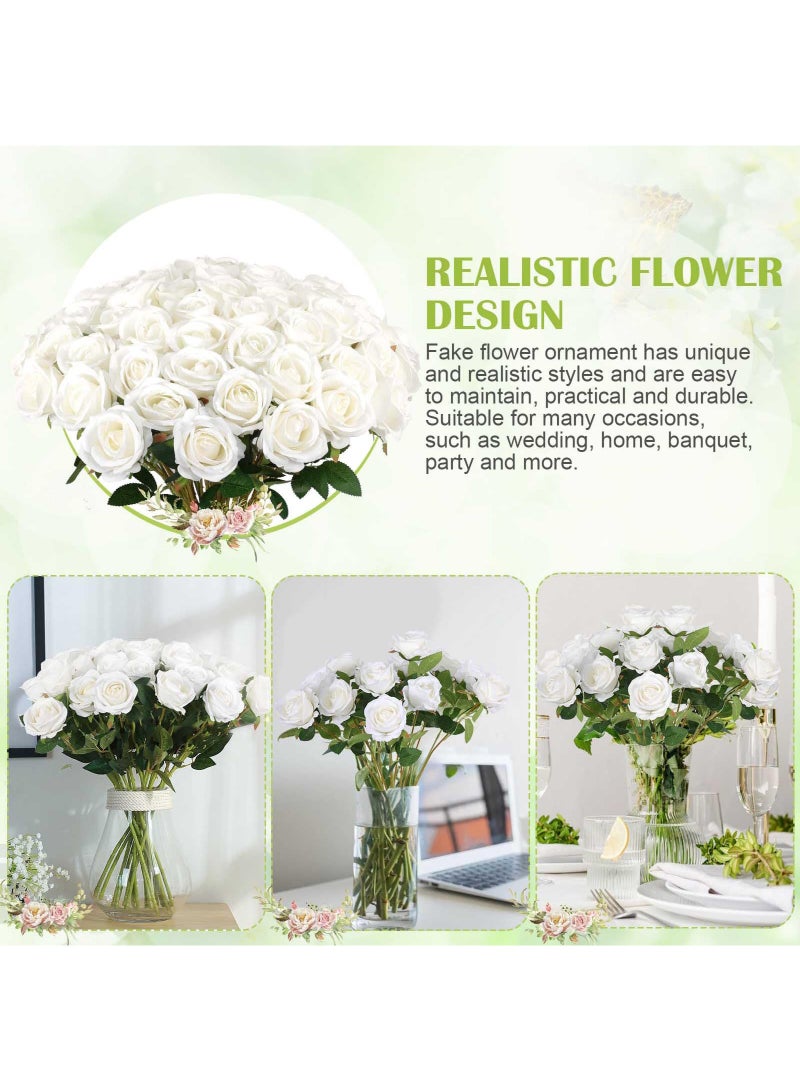 Arabest 60 قطعة من الورود الصناعية من المخمل والحرير الأبيض للزينة في حفلات الزفاف وباقات العرائس ويوم الأم ويوم الحب وزينة المنزل (60، أبيض) - Image 5