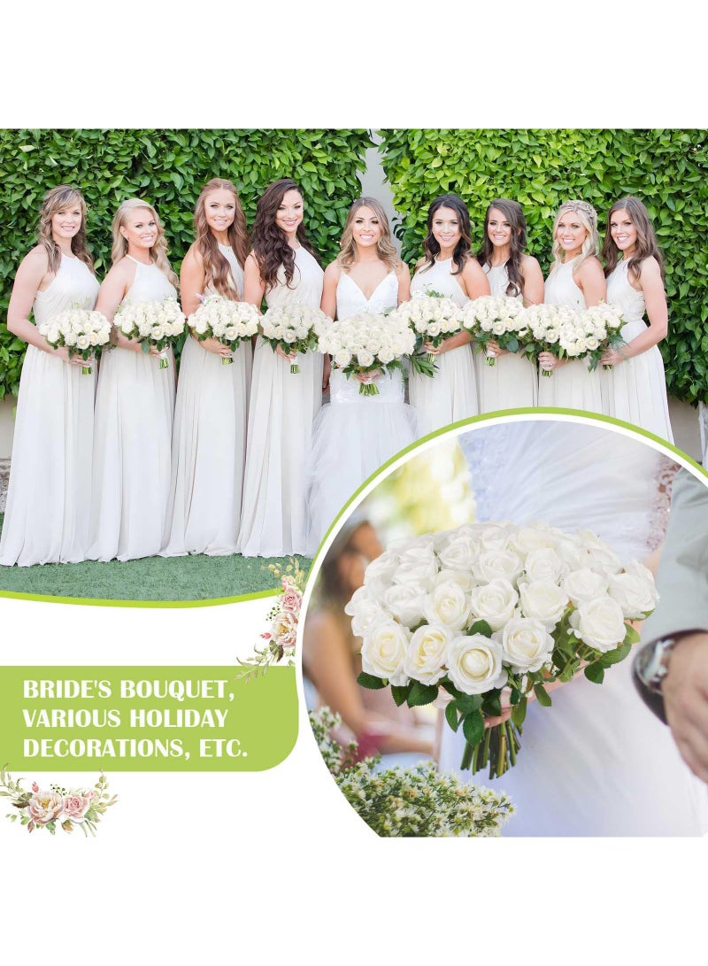 Arabest 60 قطعة من الورود الصناعية من المخمل والحرير الأبيض للزينة في حفلات الزفاف وباقات العرائس ويوم الأم ويوم الحب وزينة المنزل (60، أبيض) - Image 4