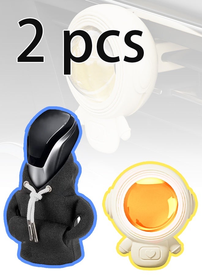 Car Gear Shift Knob Cover Bundle with Astronaut Air Freshener - Black Hoodie Style (2 Items) - Image 1