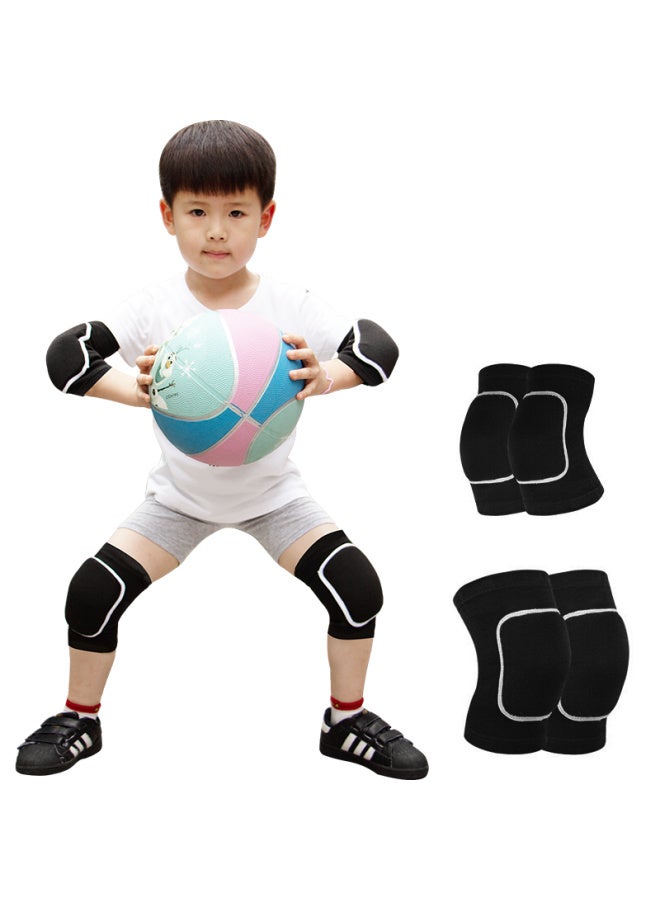 Chidong Children's Knee And Elbow Pads Set, Kids Basketball Thick Foam Dance Anti-collision Kneeling Knee Protectors, Black, 4 Pieces, Size M - Image 2