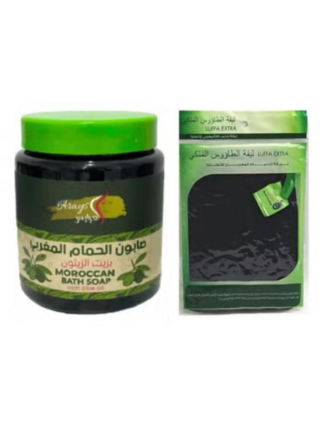 Alarays Moroccan bath soap with olive oil 700 ml and a loofah from Alarays - Image 1