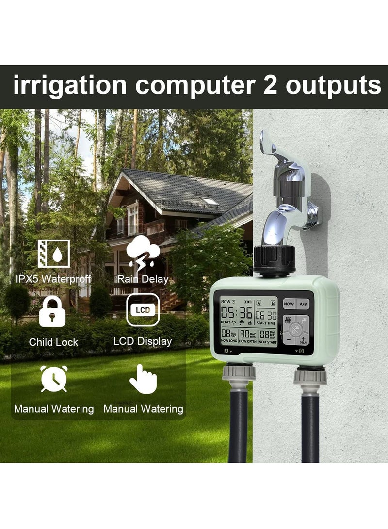 SYOSI Sprinkler Timer, Water Sprinkler Timer with 2 Outlets, Garden Automatic Watering System/Sprinklers for Lawns Programmable Hose Timer Irrigation System with Child Lock Mode - Image 3