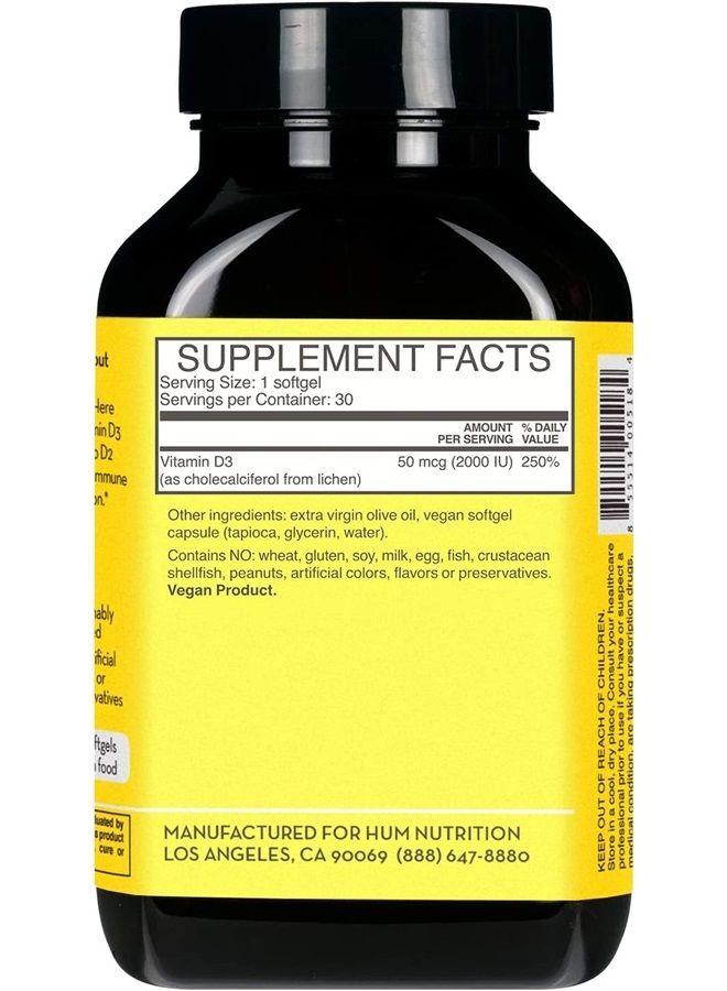 HUM Here Comes The Sun - Immune Supplement with Vitamin D & Calcium for a Healthy Immune System - Supports Radiant Skin, Mood + Bone Health (30 Softgels)  - Image 1