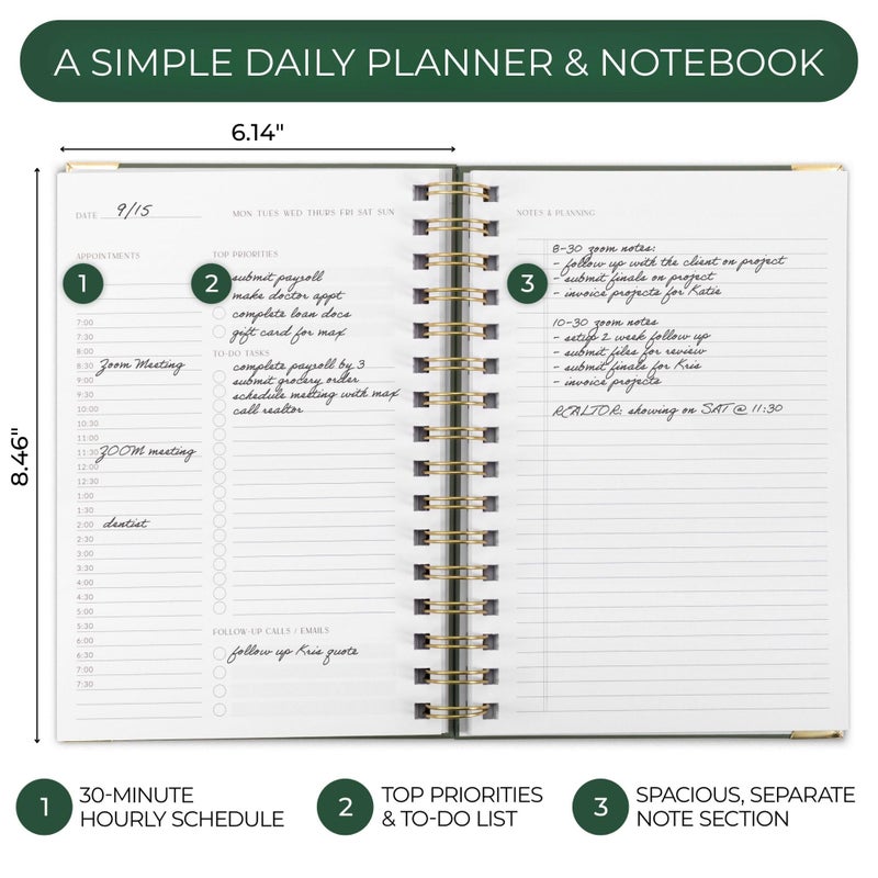 ZICOTO Aesthetic Daily Planner And Notebook With Hourly Schedule - Beautiful Spiral To do List Notepad For Work/Home to Organize Tasks And Appointments - Stylish School/Office Supplies Book For Women - Image 3