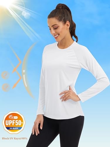 MAGCOMSEN قميص راش غارد طويل الأكمام للنساء من MAGCOMSEN - حماية من الأشعة فوق البنفسجية، للمشي، الجري، الصيد - أبيض - Image 3