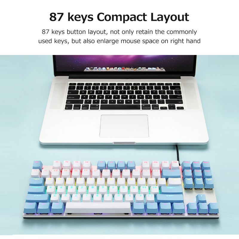 iBlancod K87 87 Keys Wired Mechanical Keyboard Metal Panel Two-color Injection Keycap 20 Light Effects Blue&White(Blue Switches) - Image 5