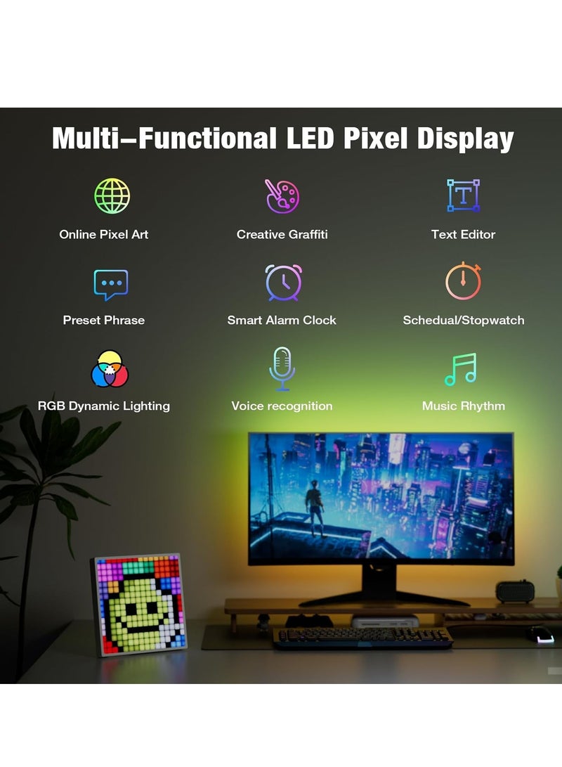 ماتريكس شاشة LED Pixel، لوحة فنية قابلة للبرمجة مقاس 16 × 16، التحكم في التطبيق، ساعة رقمية، ديكور الغرفة، شاشة Pixel Art، ملحقات ألعاب Pixel، إنشاء رسومات جرافيتي، رسوم متحركة - Image 5