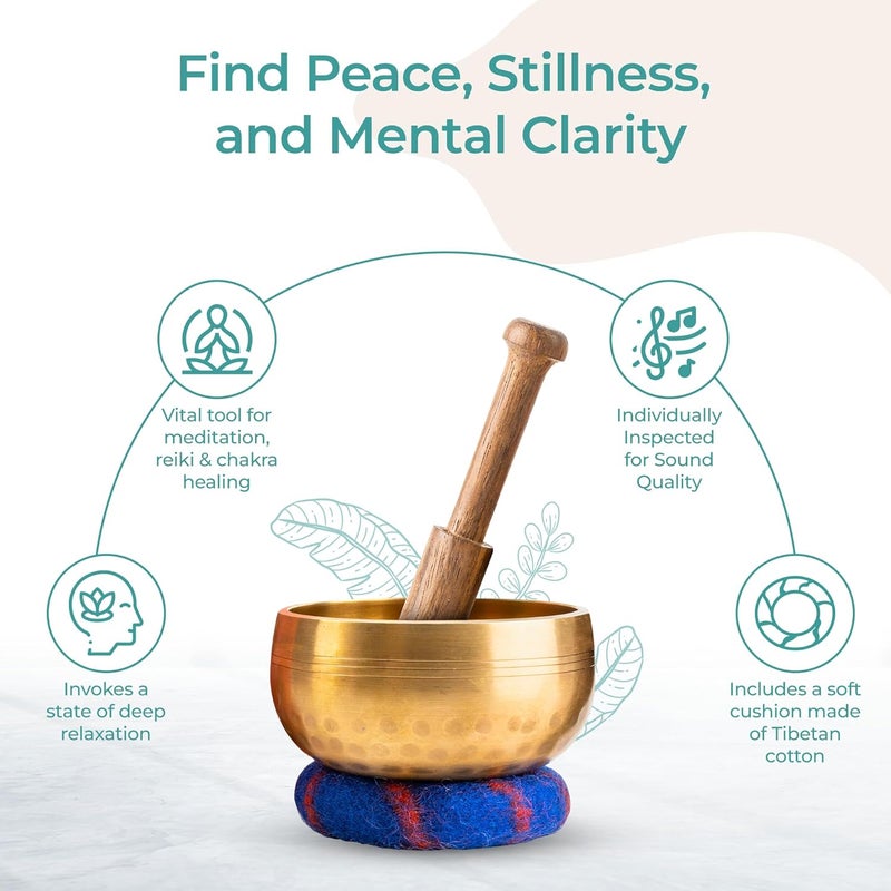 Ohm Handcrafted Tibetan Singing Bowl Set – 3.5” Sound Bowl for Meditation, Sound Healing & Yoga – Healing Instrument with Wooden Striker & Cushion – Authentic Hand-Hammered in Nepal - Image 3