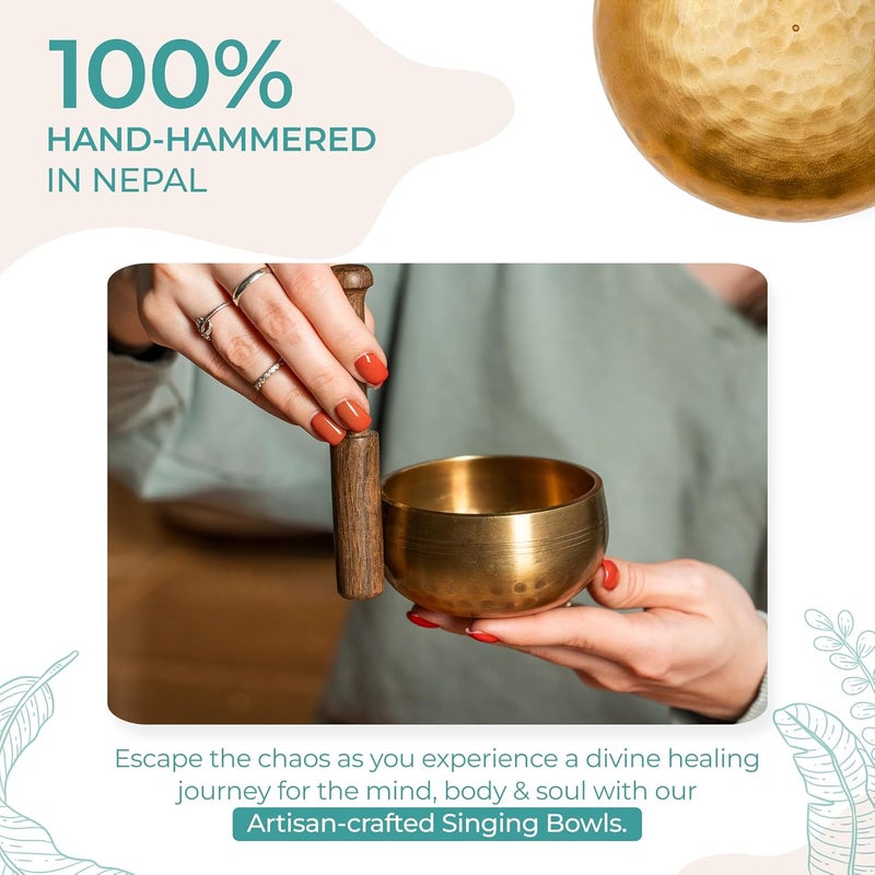 Ohm Handcrafted Tibetan Singing Bowl Set – 3.5” Sound Bowl for Meditation, Sound Healing & Yoga – Healing Instrument with Wooden Striker & Cushion – Authentic Hand-Hammered in Nepal - Image 2