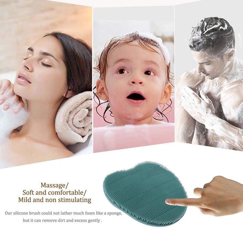 HOMMIESAFE 2 Pack Soft Silicone Shower Brush, Body & Face & Short Hair Wash, Bath Exfoliating Skin Massage Scrubber, Dry Skin Brushing Glove Loofah, Fit for Sensitive and All Kinds of Skin (PeonyPink+Green) - Image 2