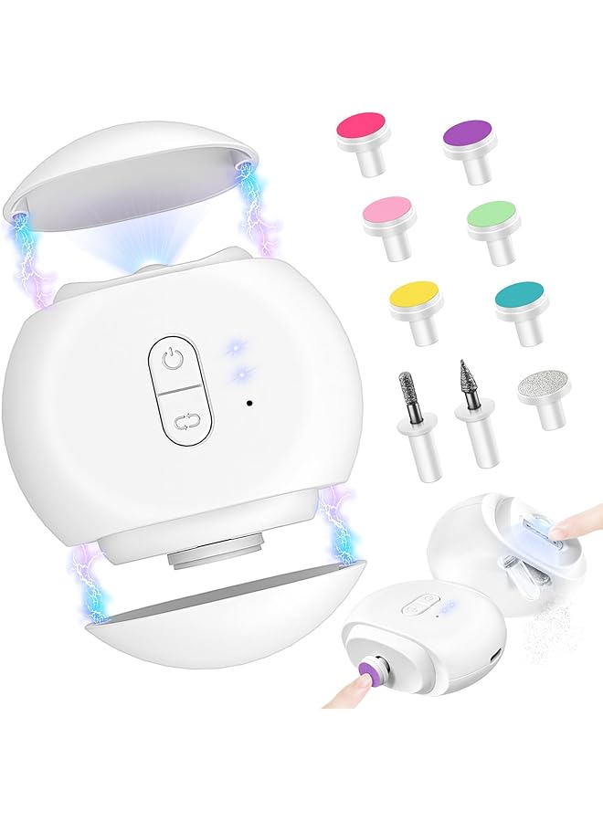 Hannea Maycreate2 In 1 Electric Nail Clipper & Nail File Baby Nail Grooming Nail Clipper With Led Light Usb Cordless Nail Trimmer With Multi Nail File Heads And Nail Drills Travel Nail Clipper File
