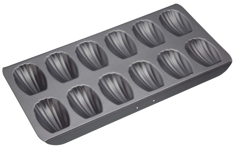 MasterClass Madeleine Tray with PTFE PFOA and BPA Free Non Stick Robust 1mm Thick Carbon Steel 12 Hole Cake Mould 40x 20 cm Grey