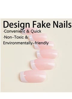 SYNSYB French Tip Press On Nails - Package Soft Gel French Fake Nails Short, Salon-quality Press On Nails, Seamless Glue-on Nails for Woman Nail Art Manicure  - Image 3