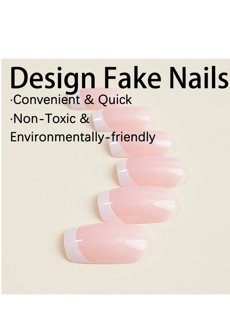 SYNSYB French Tip Press On Nails - Package Soft Gel French Fake Nails Short, Salon-quality Press On Nails, Seamless Glue-on Nails for Woman Nail Art Manicure  - Image 3