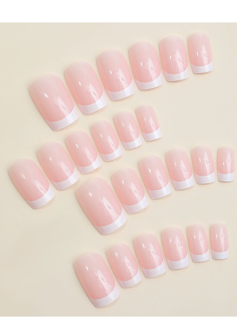 SYNSYB French Tip Press On Nails - Package Soft Gel French Fake Nails Short, Salon-quality Press On Nails, Seamless Glue-on Nails for Woman Nail Art Manicure  - Image 2