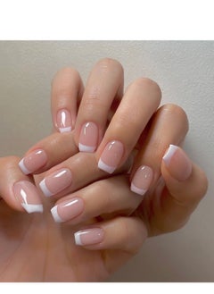 SYNSYB French Tip Press On Nails - Package Soft Gel French Fake Nails Short, Salon-quality Press On Nails, Seamless Glue-on Nails for Woman Nail Art Manicure  - Image 1