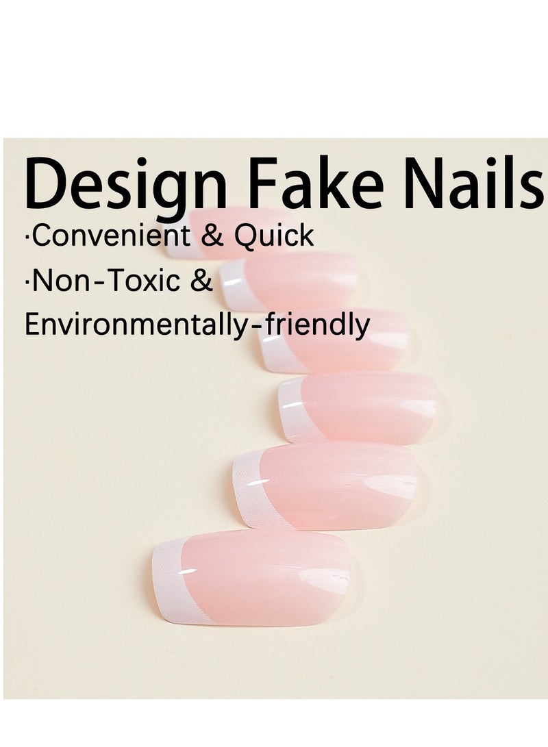 SYNSYB French Tip Press On Nails - Package Soft Gel French Fake Nails Short, Salon-quality Press On Nails, Seamless Glue-on Nails for Woman Nail Art Manicure  - Image 4