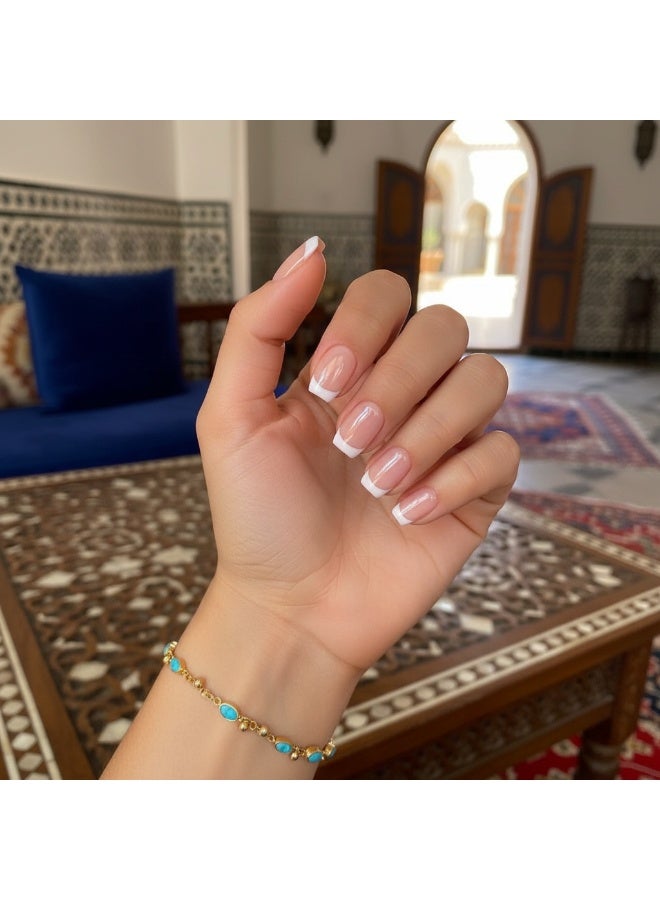 سنسيب اضغط على الأظافر بطرف فرنسي - عبوة من الجل الناعم للأظافر الصناعية الفرنسية القصيرة، اضغط على الأظافر بجودة صالونات التجميل، وأظافر لاصقة سلسة لتقليم الأظافر النسائية - Image 3