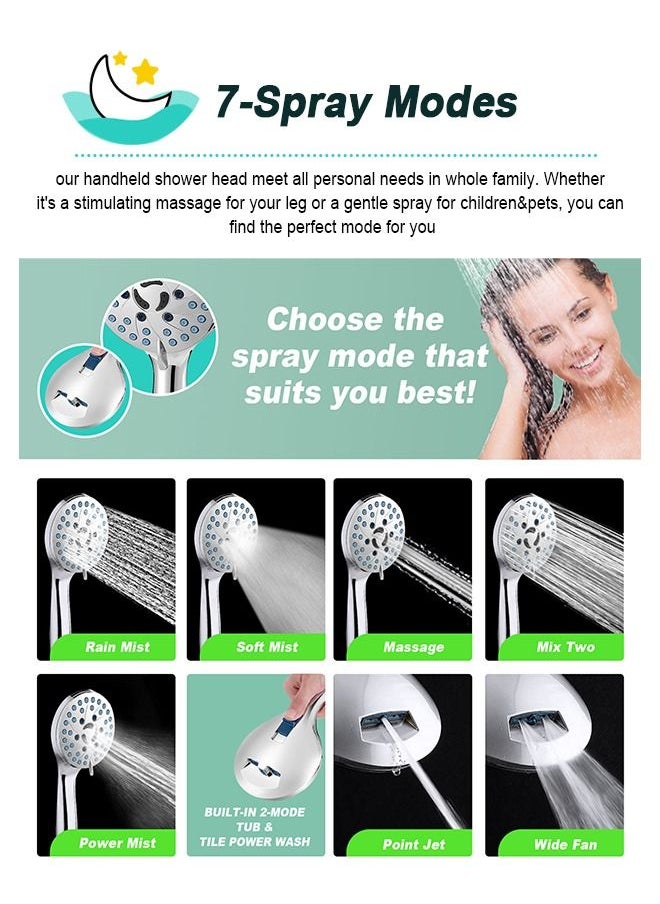 HomarKet - High Pressure 7-mode Handheld Shower Head - Anti-clog Nozzles, Built-in Power Wash to Clean Tub, Tile and Pets-The Perfect Detachable Shower Heads for Bathroom Upgrade - Image 1