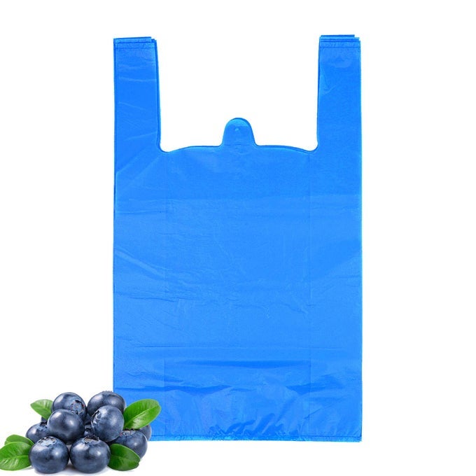 T SHIRT BAGS PLASTIC GROCERY BAGS WITH HANDLES FOR SHOPPING AND MERCHANDISE BOLSAS DE PLASTICO PARA NEGOCIO 12X20 INCHES BLUE 100 PCS
