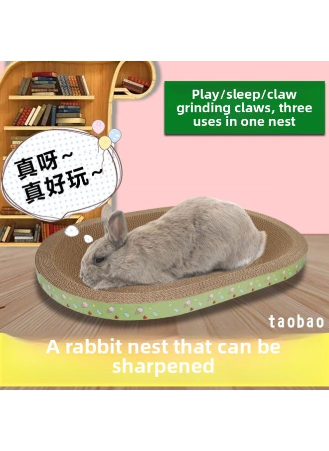 Rabbit Claw Grinding Board Toy Rabbit Claw Grinding Sleeping Pad To Relieve Boredom And Bite Resistant Pet Dwarf Rabbit Supplies-Color:Yellow Green Round Medium Size 48*32*8  - Image 2